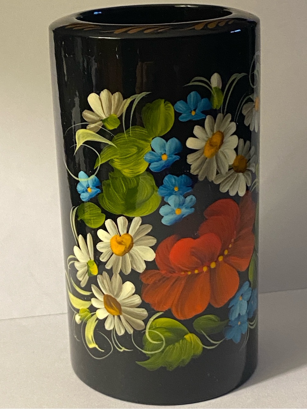 Hand-Painted Wooden Tealight Votive  Candle Holder Floral Ukrainian Folk Art